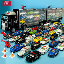 Alloy police car toy car model simulation children Boy back force big container car set 1234 years old