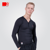 NY na art male modern dance long sleeve suit suit Latin dance elastic V collar black ballroom dance national standard dance uniform