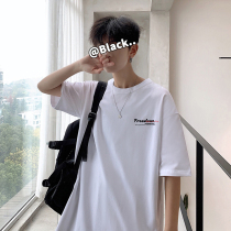 Mens short-sleeved t-shirt Boys fashion brand summer clothes Hong Kong style loose ins trend simple wild cotton handsome