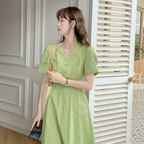 2022 new womens clothing micro-fat mm French style green Liandress Summer cover with a slim senior sense of high class design