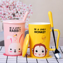 Ceramic mug female with lid spoon Nordic ins girl cute creative personality piglet Cup home couple Cup