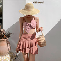  Princess Surana split swimsuit female conservative thin sexy skirt Korean INS wind bow hot spring swimsuit