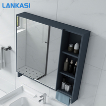  Nordic space aluminum mirror cabinet Wall-mounted bathroom bathroom mirror with shelf Wall-mounted toilet Bathroom mirror box