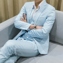 Korean version of slim fat suit host 6XL extra large size wedding dress suit Sky blue suit mens studio