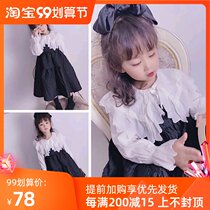 Bora Di Korean childrens clothing girl Autumn dress 2021 foreign girl retro bubble sleeve princess skirt