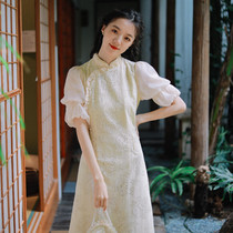 Smile to warm French national tide improved girl cheongsam dress 2021 new daily wearable summer young lace