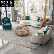 Factory Direct American Light Luxury Leather Cloth Sofa Rear Modern Sofa Living-room Prototype Room Eu Style Brief Solid Wood Sofa