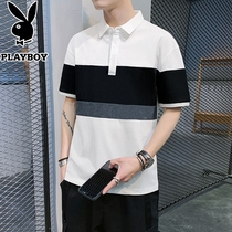 Playboy High-end Ice Silk Polo Jersey Male Summer Thin business turtlenecks mens short sleeve T-shirts Clothing Tide