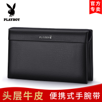 Floral Playboy handbag Head layer Bull Leather Business Hand Grip Bag Large Capacity Genuine Leather Mens Hand Grab Bag Soft Leather Zipper Bag