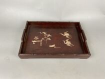 Eucalyptus inlaid shell pine Crane pattern double ear plate tea plate Seal plate