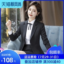 Thin jacket Professional formal womens suit Summer interview long-sleeved black small suit Single-layer frock business dress