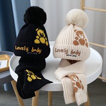 Japanese children's hat scarf autumn and winter wool hat knitted warm hat padded boys and girls two-piece suit