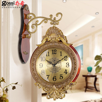 Pure copper European double-sided clock wall clock living room home fashion American silent clock two-sided hanging watch creative large