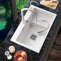 White quartz stone sink Single tank integrated kitchen Granite washing basin Household commercial thickened dishwashing sink