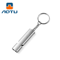 Bump outdoor explosion whistle double tube high frequency whistle Metal aluminum alloy childrens life-saving whistle AT7606