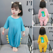 Childrens one-piece pajamas 1 summer thin section 2 Baby Modal cotton home clothes for men and women children anti-kick air conditioning clothes