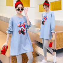 Maternity clothing autumn suit fashion new long-sleeved sweater T-shirt medium-long new 2020 dress tide mother woman