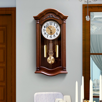 New Chinese classical time solid wood wall clock Japanese precision old Chinese style living room atmospheric clock wall clock