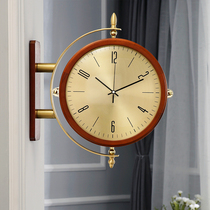 Simple modern light luxury solid wood double-sided clock large European wall clock living room creative trend personality fashion clock