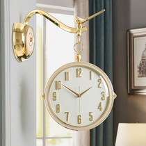 Light extravagance gilded double-faced clock living room decoration two-sided wall clock household quartz silent clock wall jewelry hanging watch