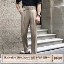  Blue night Italian Neapolitan trousers mens high waist straight tube non-ironing business formal pants hanging high-end autumn tide