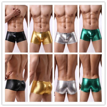 Hot stamping mens underwear imitation leather sexy boxer leggings fitness pants puleather mens catwalk show shorts