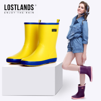 Tiantian rubber boots womens mid-tube summer fashion rain boots contrast color rain boots Matt solid color rubber shoes waterproof shoes
