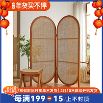 Nordic ins solid wood rattan screen porch partition living room home folding mobile baffle bedroom modern simplicity