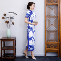 Improved blue and white porcelain cheongsam young girl 2021 New Style students new cheongsam dress long
