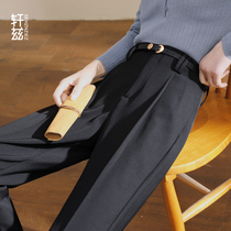 Xuanz casual suit pants womens straight tube hanging summer thin section high waist loose black trousers nine-point cigarette tube pants