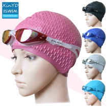 iswim swimming cap men and women silicone swimming cap swimming cap swimming goggles package waterproof long large size water drop cap hot spring hair hat