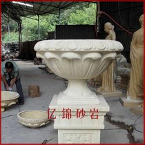 Yijin artificial sandstone relief round carving Hotel Villa urban garden landscape decoration sculpture-leaf petal flower pot