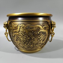 Pure Bronze Dragon Pineapple-shaped Forbidden City Palace cylinder Ashtrays Ashtrays Water Cylinder Poly Basin incense stove Living room Office Decorative Pendulum