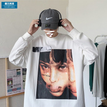 Face printing Hong Kong style t-shirt Mens fashion brand loose and wild clothes ins Korean version of the trend high street ruffian handsome sweater