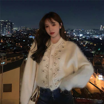 Lazy wind mohair cardigan sweater coat women autumn and winter 2021 new loose white knitted coat