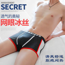 Mesh Ice Silk Underpants Mens Thin Section Ice-Smooth And Breathable Four-corner Pants Sexy Trendy Youth Modell Flat Corner Pants