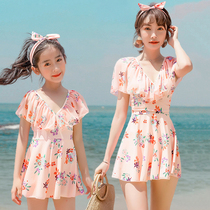 2021 new parent-child swimsuit female mother and daughter middle big child baby little princess childrens one-piece girls hot spring swimming suit