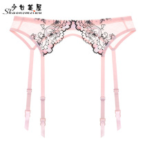  Girl beauty house European and American garter suit provocative sexy lace perspective temptation non-slip suspender pink female