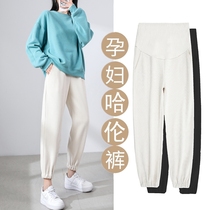 Pregnant womens pants spring and autumn wear belly-supporting long pants loose casual corduroy Harun sweatpants autumn and winter leggings