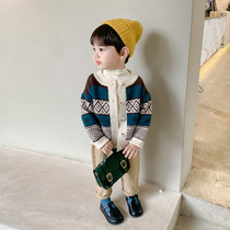  Childrens sweater cardigan spring and autumn mens baby knitted jacket Autumn thin childrens wild boys autumn tops