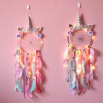 Colorful feather large unicorn dream catcher with light Dream childrens room Girl heart room decoration pendant gift
