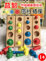 Montessori childrens toys cylinders interspersed with building blocks develop mental boys and girls enlightenment and intellectual early education