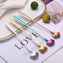 Stainless steel coffee spoon Net red cherry spoon Golden creative tableware long handle spoon Mixing stick Honey spoon Colorful spoon