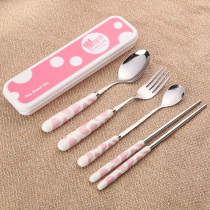 Creative stainless steel portable tableware three-piece set student cute chopsticks box long handle spoon set children travel