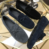 2021 spring new suede shoes men's leather soft bottom breathable bean shoes frosted bow fashion casual shoes