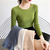 2021 Spring and Autumn New Joker Slim Short Sweater Womens Tight-fitting Long Sleeve Underpadded