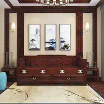 New Chinese furniture modern elm folding Lohan bed with drawer mahogany solid wood small apartment Chinese telescopic sofa