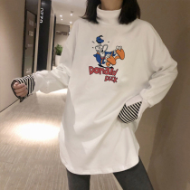 Pregnant women autumn and winter high neck long sleeve T-shirt women loose cotton plus velvet padded medium length interior base shirt top