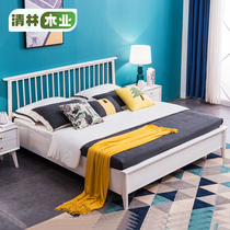 White Windsor storage bed Nordic style solid wood bed Ash wood bed Modern simple master bedroom log bed