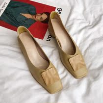 Fashion ins British style simple fashion square head work xie rough copy single xie~Shallow mouth Doudou xie